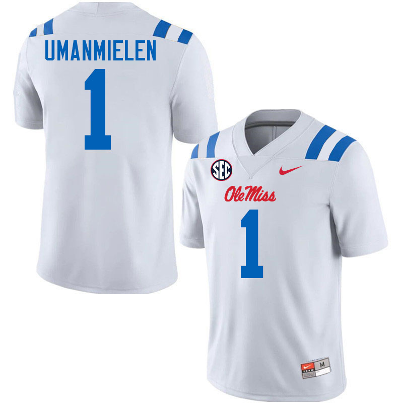 Ole Miss Rebels #1 Princewill Umanmielen College Football Jerseys Stitched-White